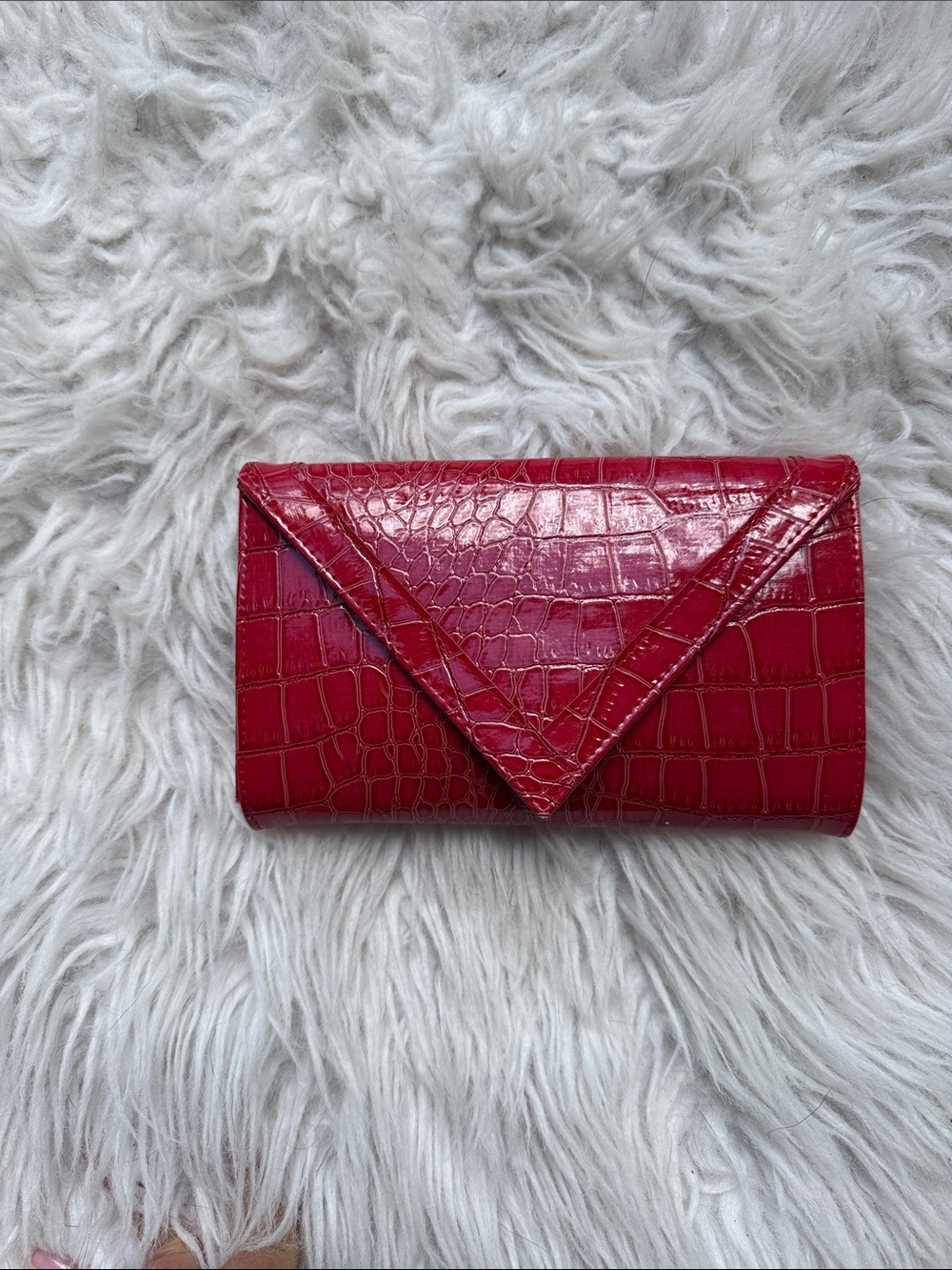 Red/Pink alligator clutch - vegan patent leather